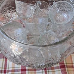 Glass Punch Bowls with glasses