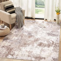 5x7 Area Rugs for Living Room: Modern Abstract Neutral Soft Rug for Bedroom Dining Room Under Kitchen Table Home Office Decor - Brown