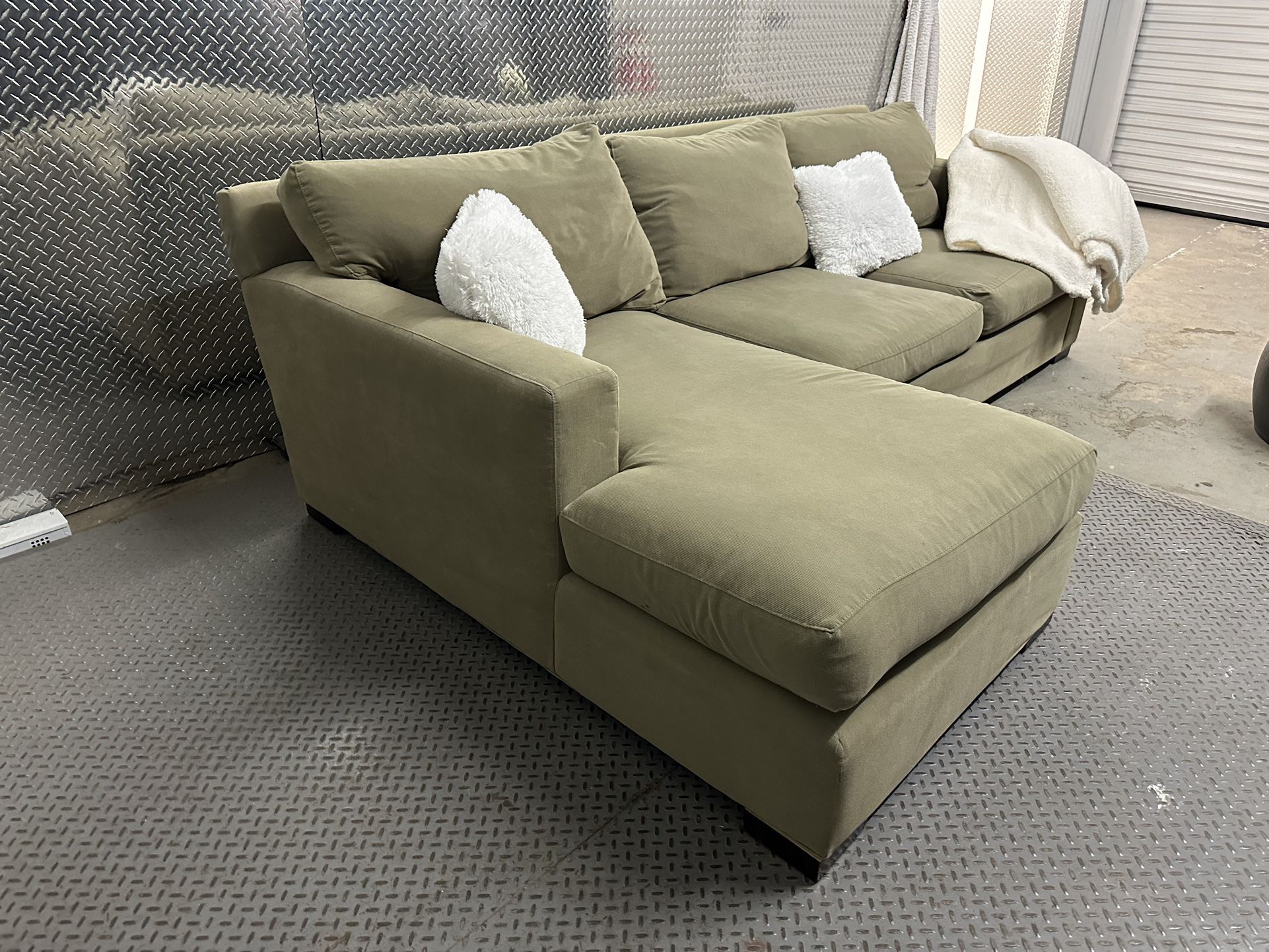 Free Delivery ! Crate & Barrel Olive Green Sectional Chaise STRONG DURABLE