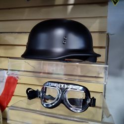 Motorcycle German Style Helmet Brand New DOT Approved Available In Different Sizes $95 Pilot Style Goggles $35