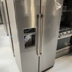 MayTag Stainless Steel 36” Wide Counter Depth Side-by-Side Refrigerator - 21 Cu. Ft.