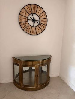 Brass Half-Moon / Demilune Console Cabinet with glass and copper