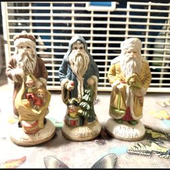 Set Of 3  antique Ceramic Santa collectibles
