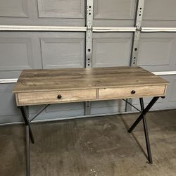 Wooden Desk with metal legs and 2 drawers 