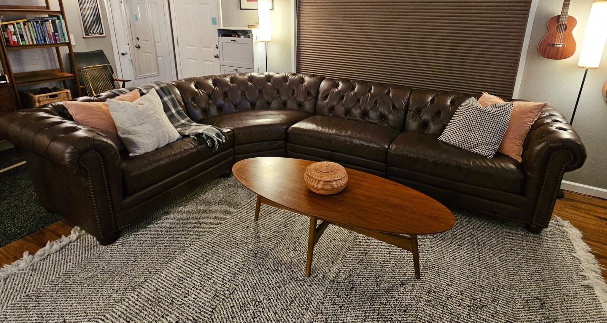 Brown Leather Sectional Couch 