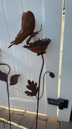 Rustic Garden Stake butterfly flower rusty metal farmhouse