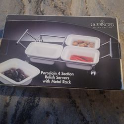 new porcelain 4 section relish servers with metal rack