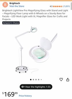 LightView Pro Magnifying Glass with Stand and Light - Magnifying Floor Lamp with 6-Wheels on a Sturdy Base for Facials - LED Work Light with XL Magnif