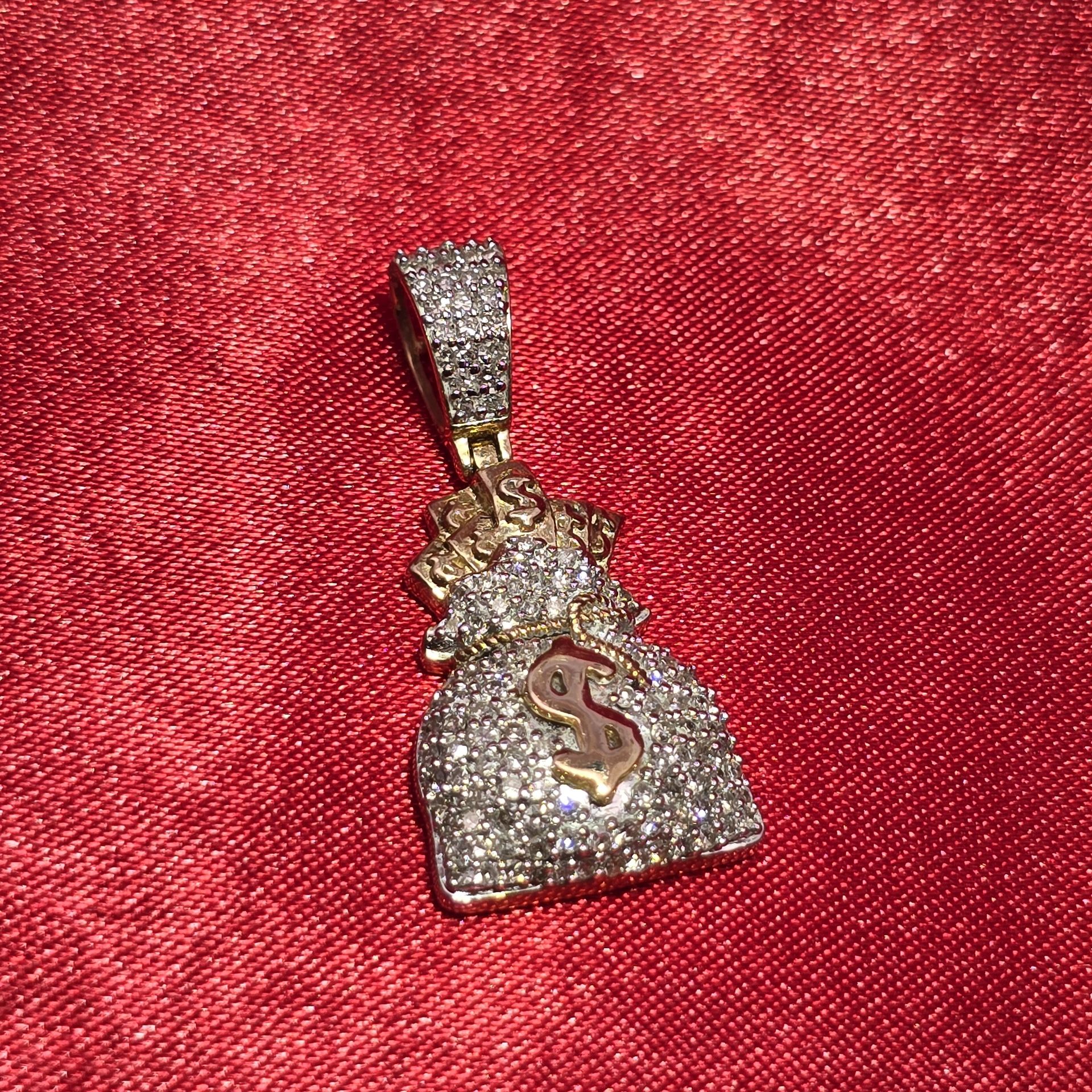 10k Yellow Gold Diamond Money Bag Pendant 3.45 ctw