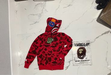 BAPE A Bathing Ape Red Camo Shark Hoodie Medium