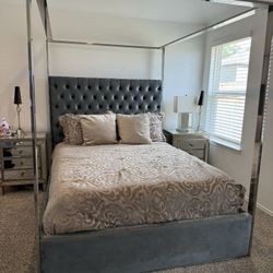 Upholstered Canopy Bed Velvet 