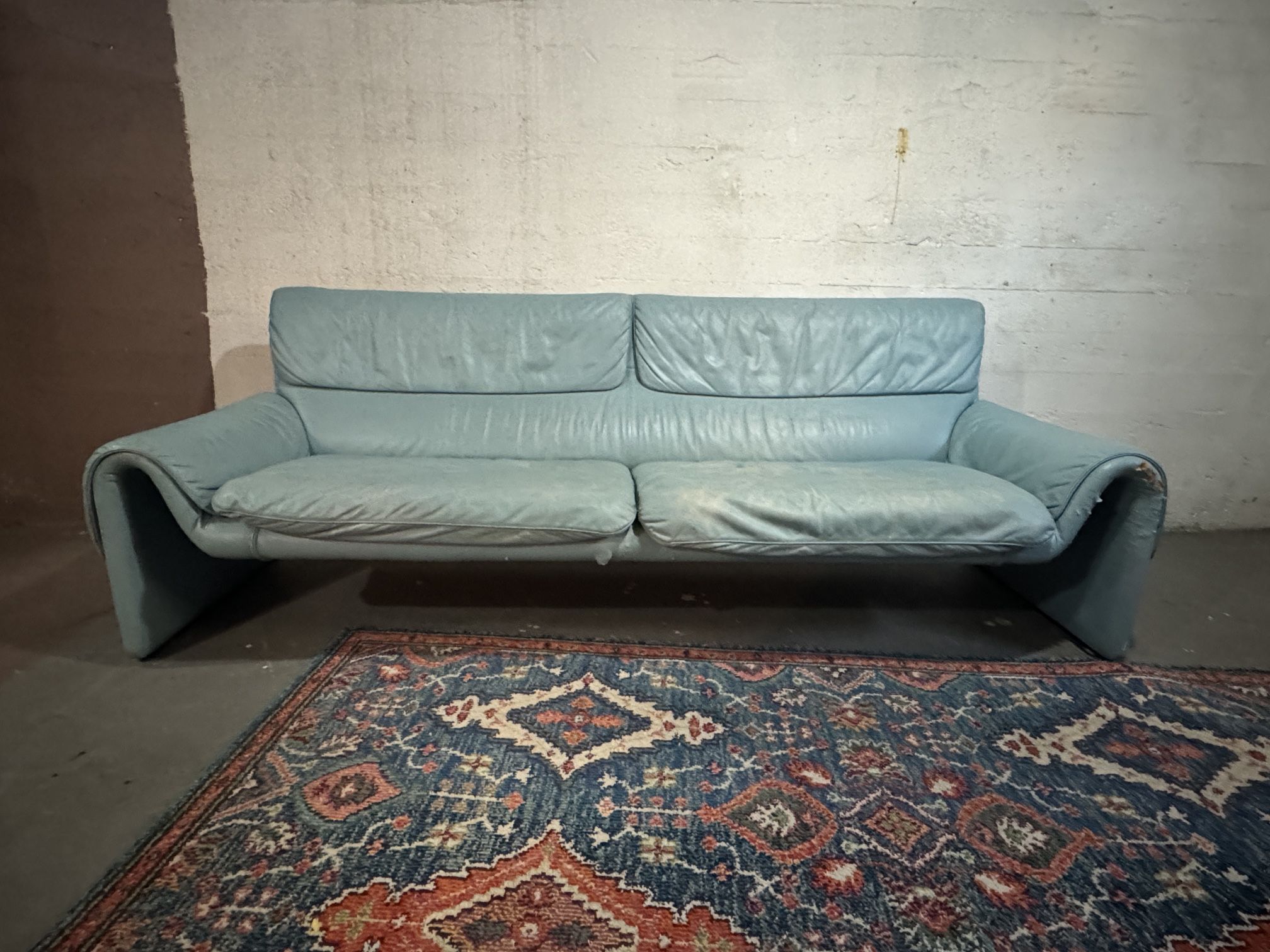 Vintage Blue Leather Couch