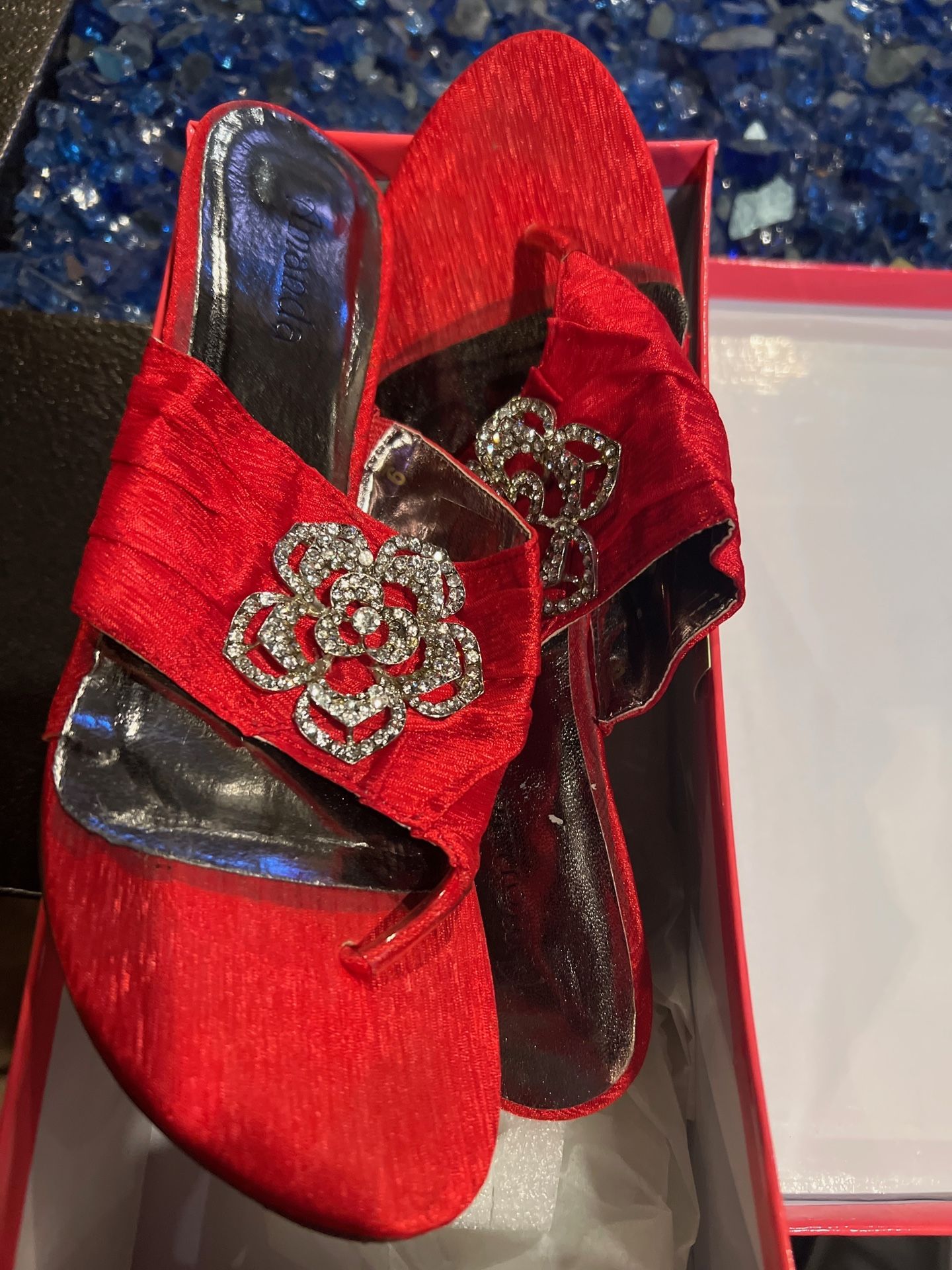 Amanda Bolero Red Dress Heels – Size 9 – Rhinestone Detail