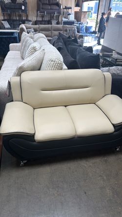 Two-Tone Leather Loveseat