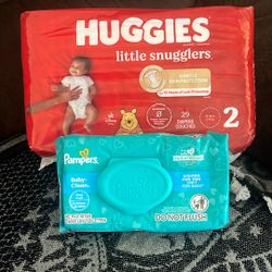 Huggies size 2 and wipes 