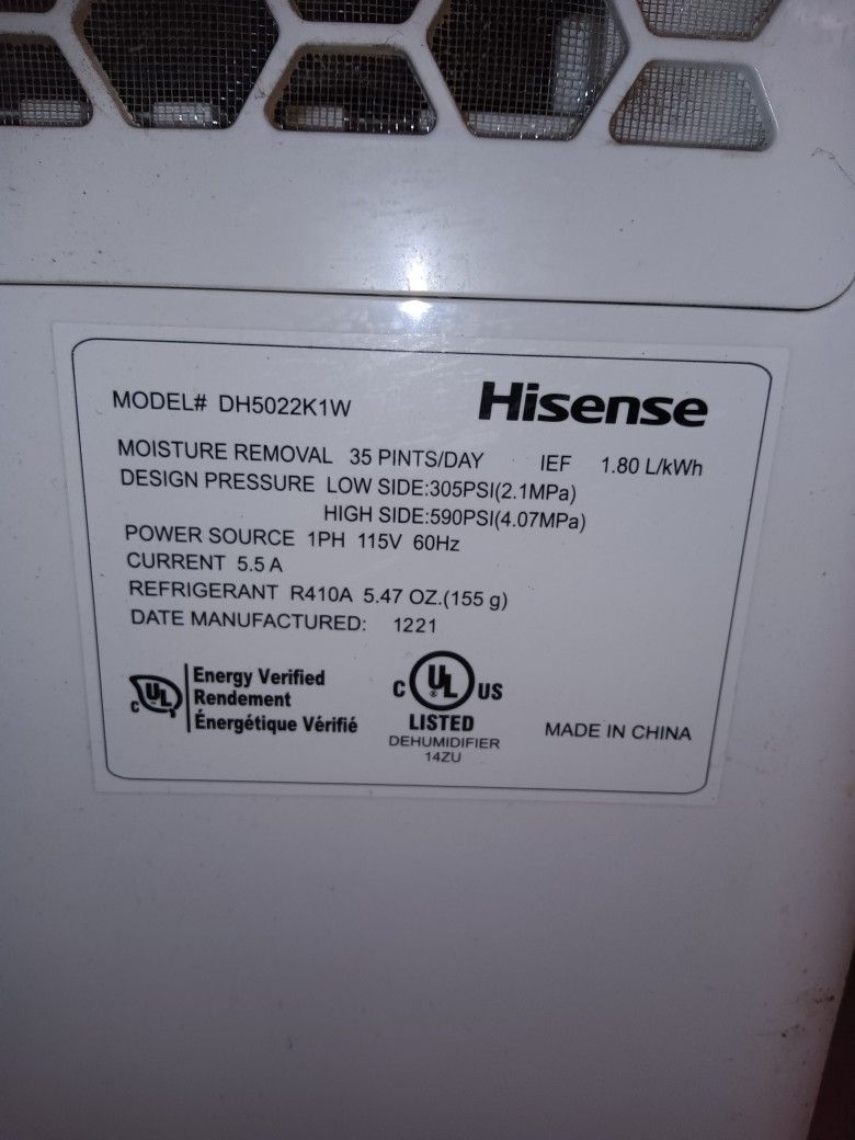 Hisense Dehumidifier 