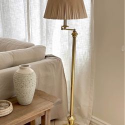 Vintage Brass Swing Arm Floor Lamp with Pleated Shade