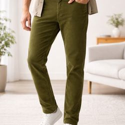 Mugsy Bonsai’s Olive Green Corduroy Pants Men’s 32x30 Slim Fit Stretch Casual