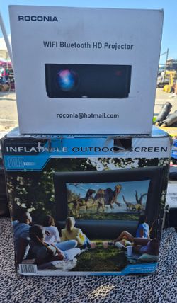 Wifi Bluetooth Hd Projector & 10.5 ft Inflatable Outdoor  Screen