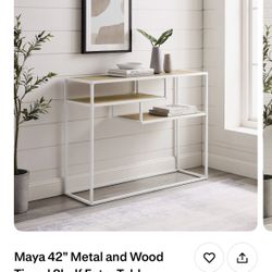 Maya 42" Metal and Wood Tiered Shelf Entry Table