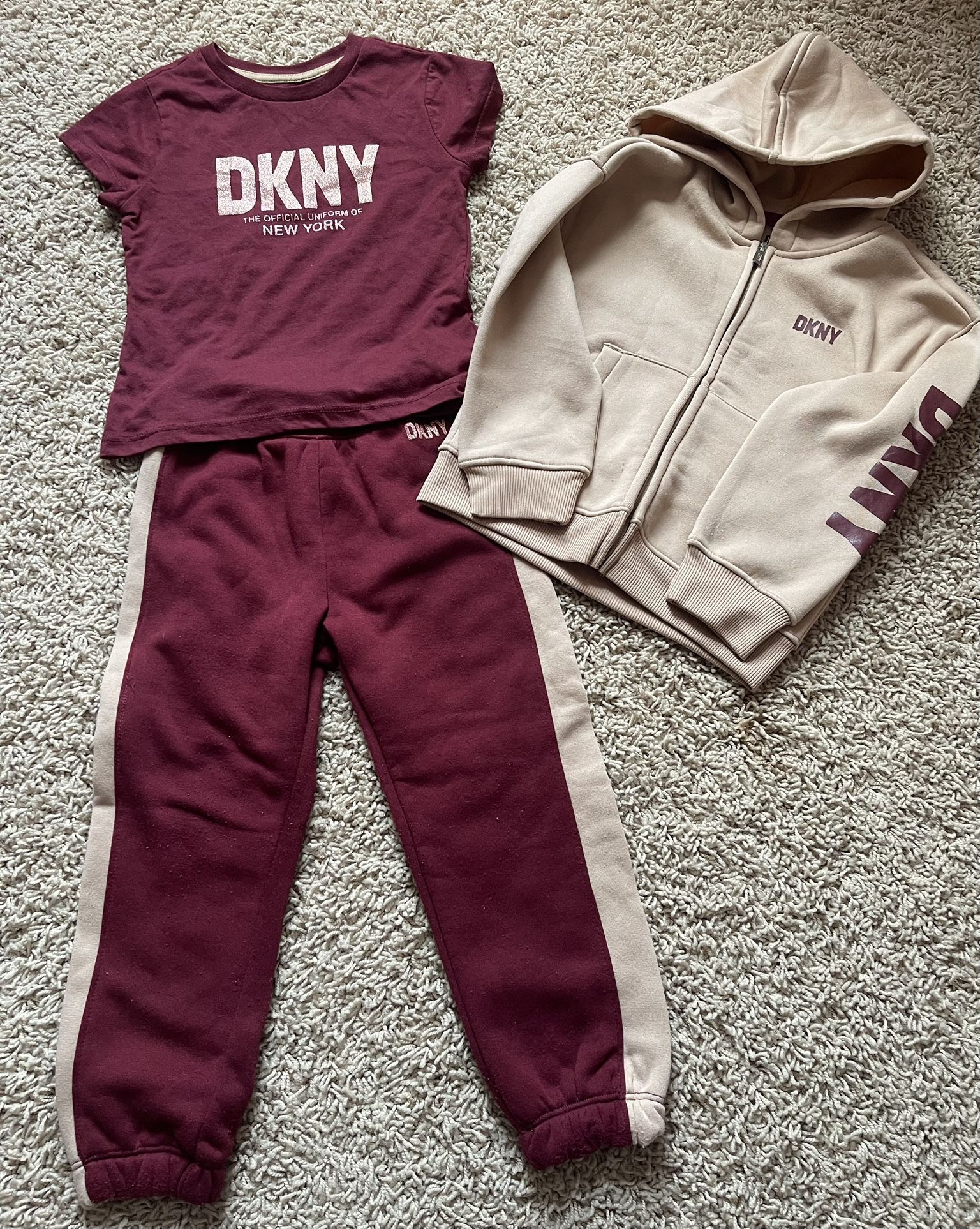 DKNY Girls 3-Piece Activewear Sweatshirt Hoodie Jogger Toddler Kids Set (4T)