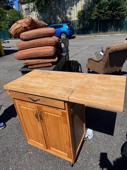 Solid Wood Rolling Kitchen Island / Cart with Drop Leaf & Storage