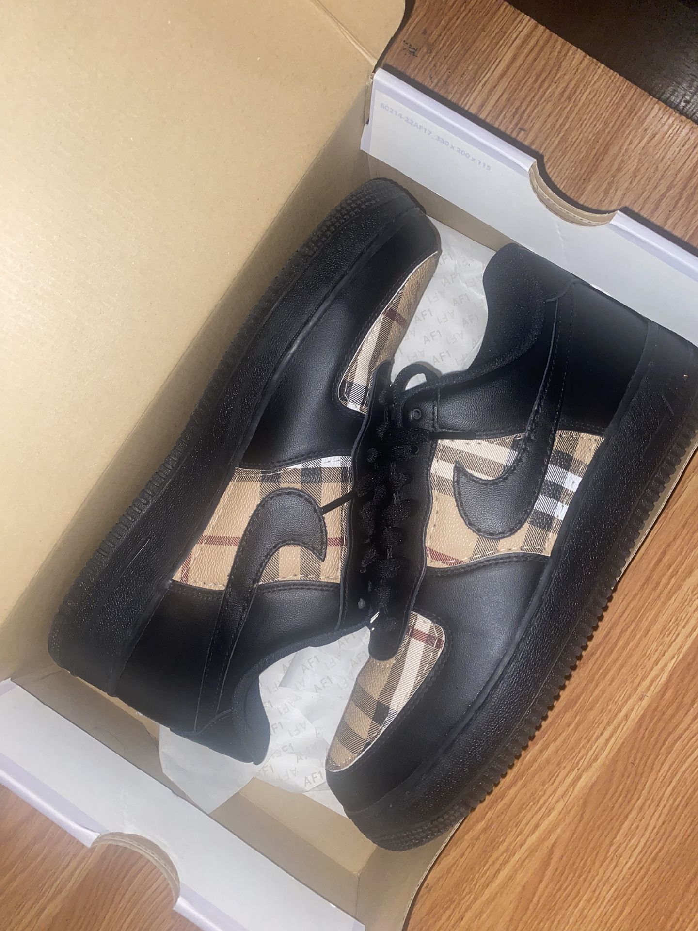 Black Air Forces Custom Burberry