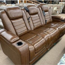 Backtrack Chocolate Leather Power Reclining Sofa (Couch