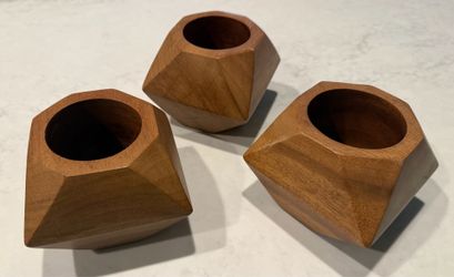 Set of 3 handcrafted wooden geometric Adia planters