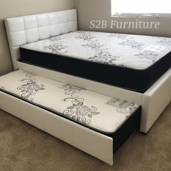 Full twin white trundle bed with ortho mattress included