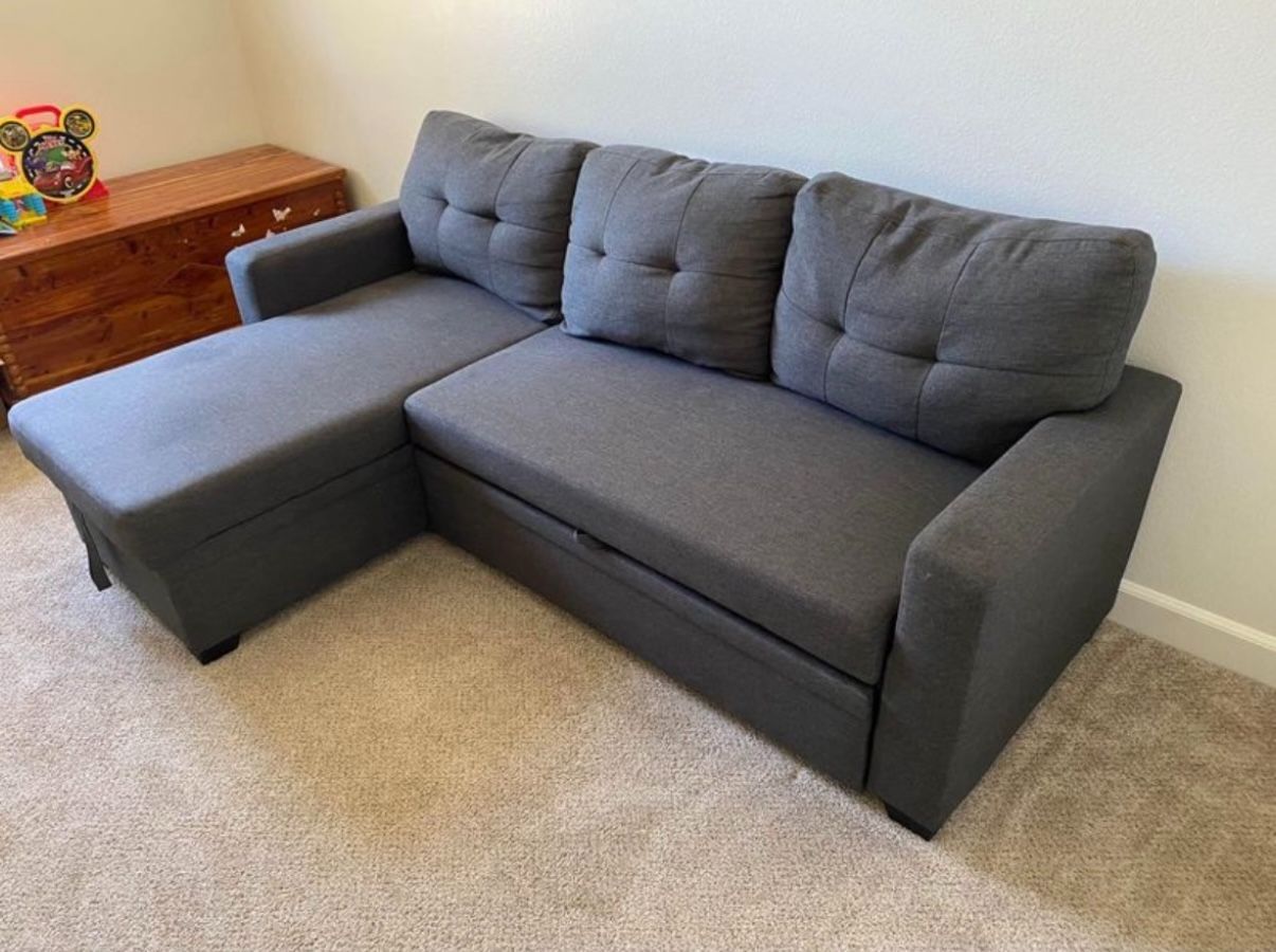 Dark Gray 82" Sleeper Sectional Sofa with Reversible Storage Chaise