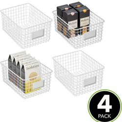 mDesign Large Steel Storage Organizer Bin Baskets with Label Slot for Kitchen Pantry