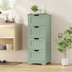 Bathroom Storage Cabinet, Free Standing Narrow Cabinet with 4 Drawers Entryway Storage Organizer for Living Room Bedroom, Green