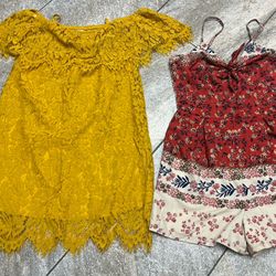 Yellow off the shoulder dress and Romper 