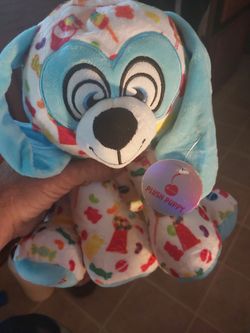 Plush Puppy Stuffed Animal with Candy Print