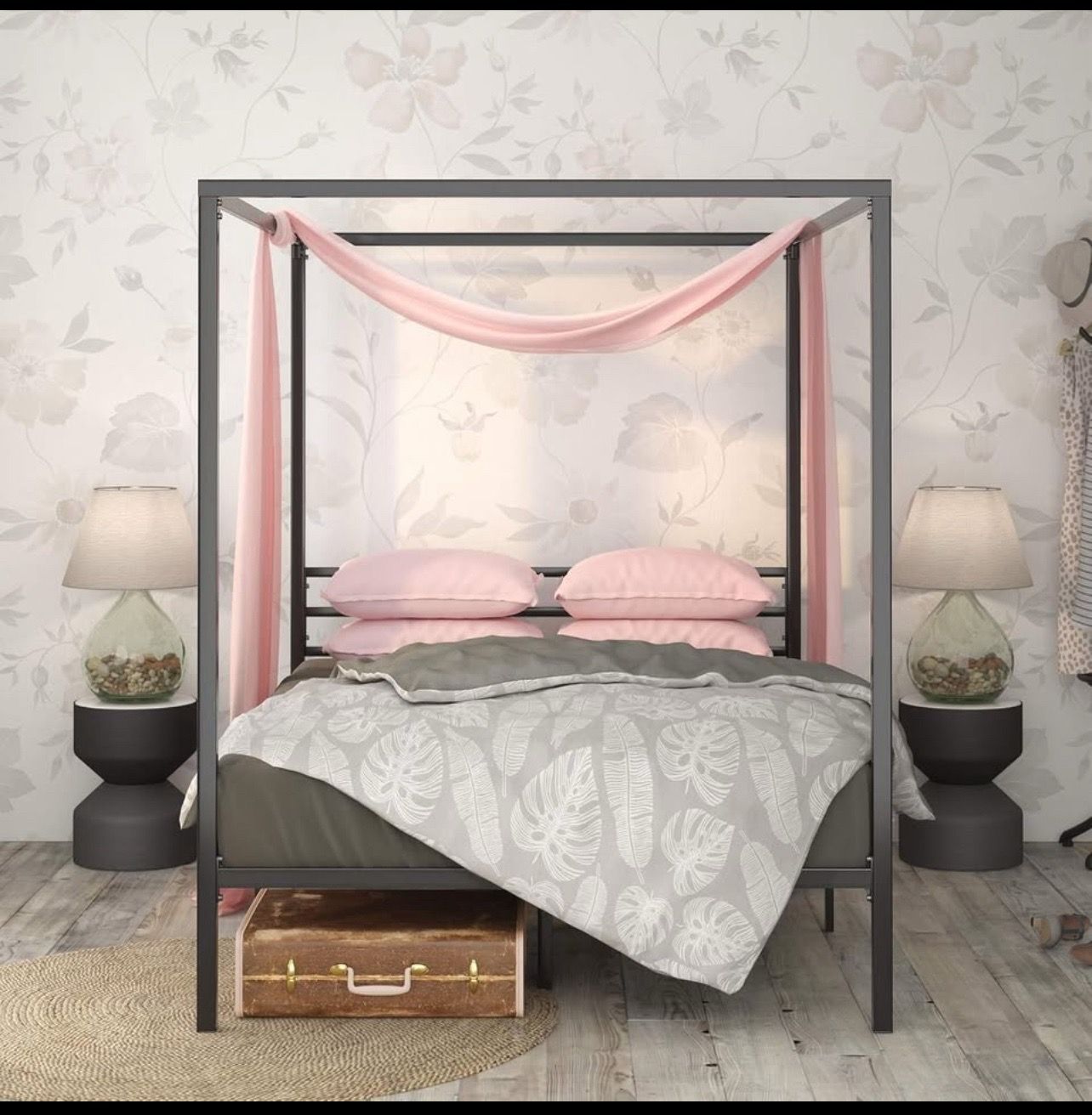 Black Queen Canopy Platform Bed Frame