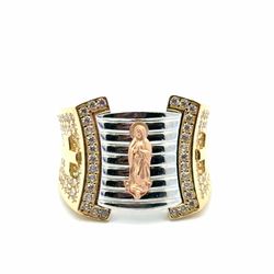Men’s 10k Tricolor Rose White Yellow Gold CZ Cubic Zirconia Virgin Mary Cross Ring Size 10 GP3137692
