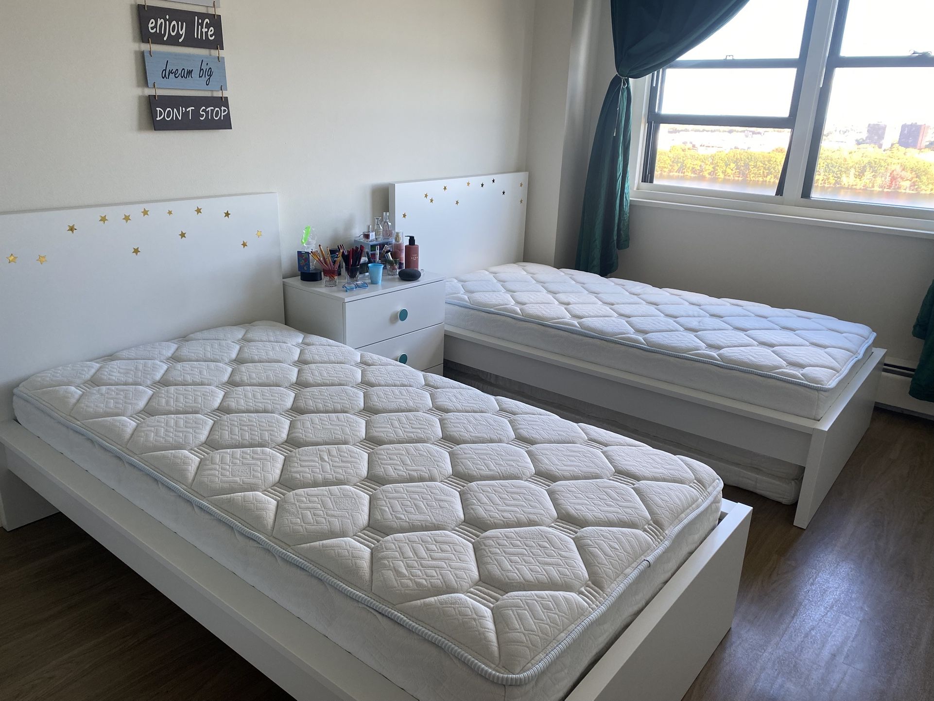 2 Twins Beds Frames And Nightstands From IKEA Everything Is Perfect No Scratches No Damage No Dust Everything Clean Like Brand New Beds 