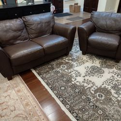 Italian Leather Loveseat And Chair 