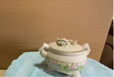 Ceramic Lidded Tureen with Floral Relief