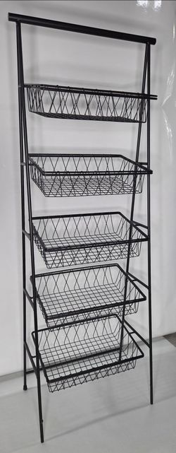 Black Metal 5-Tier Wire Basket Storage Rack Bakery