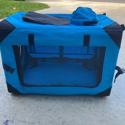 Premium Folding Portable Soft Pet Dog Crate Carrier Kennel - 20.5 x 13.5 x 15 Inches, Blue