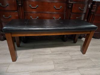 Tufted Faux Leather Bench with Wood Legs