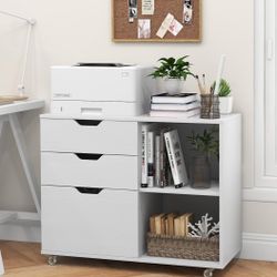 3- Drawer File Cabinet, Rolling Lateral Filming Cabinet. Under Dear Storage Organizer.