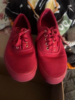 Red Canvas Low-Top Sneakers with Gold Eyelets