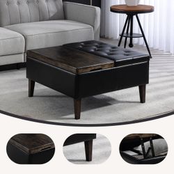 31.5" Solid Wood Faux Leather Square Storage Ottoman