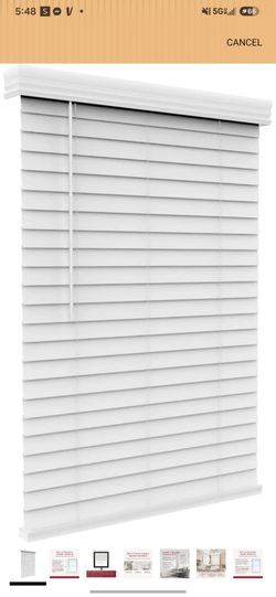 72"W x 60"H Snow White Faux Wood Blinds