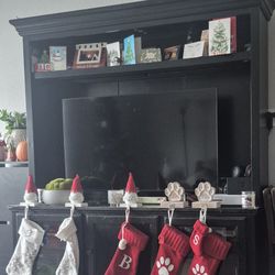 Black Entertainment Center w/ Lighted Shelf & Glass Cabinets