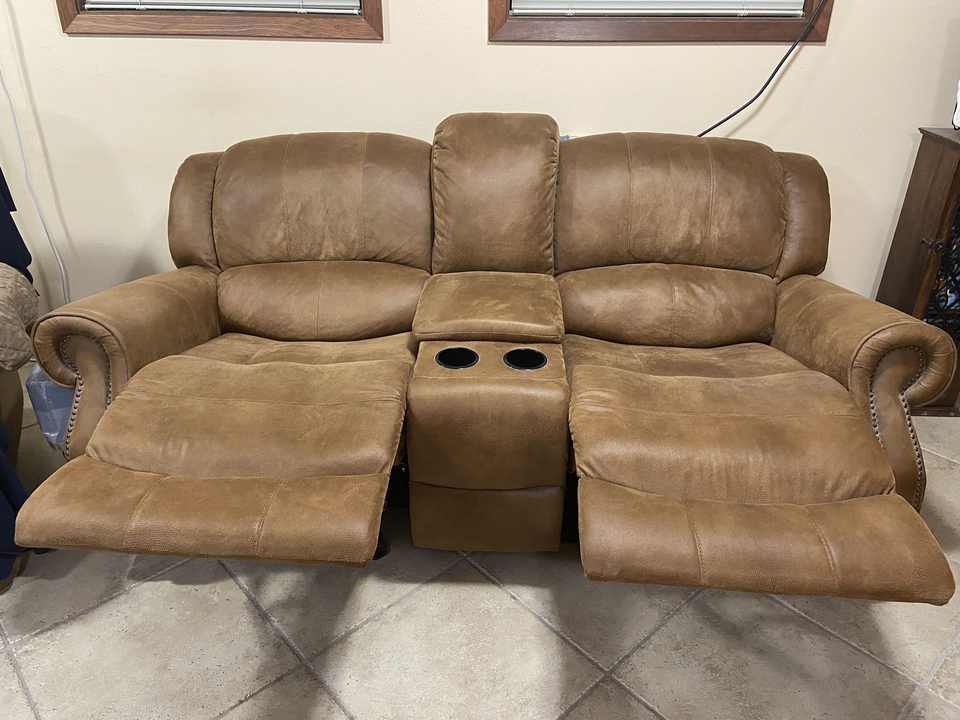 Double Leather Recliner Sofa