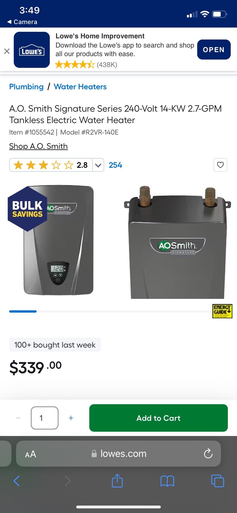 AO Smith Tankless Water Heater